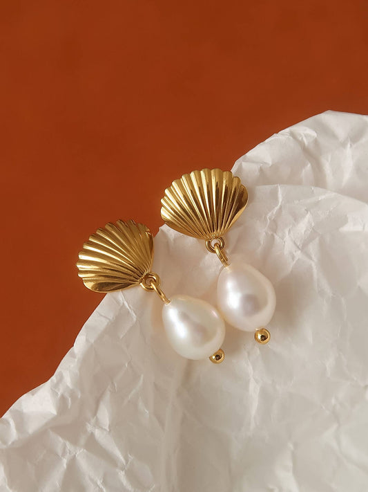 Aurillac 18K Gold Non-Tarnish Petite Shell Pearl Earrings