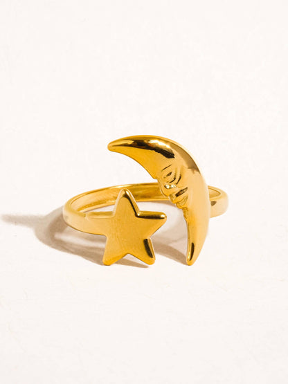 Tasa 18K Gold Non-Tarnish Star and Moon Ring