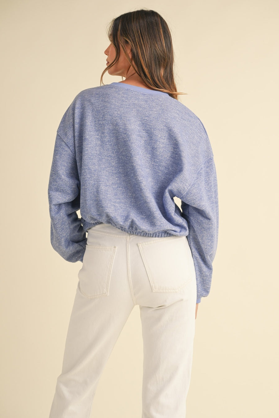 Malibu Vintage Embroidery Crop Sweatshirt - Blue