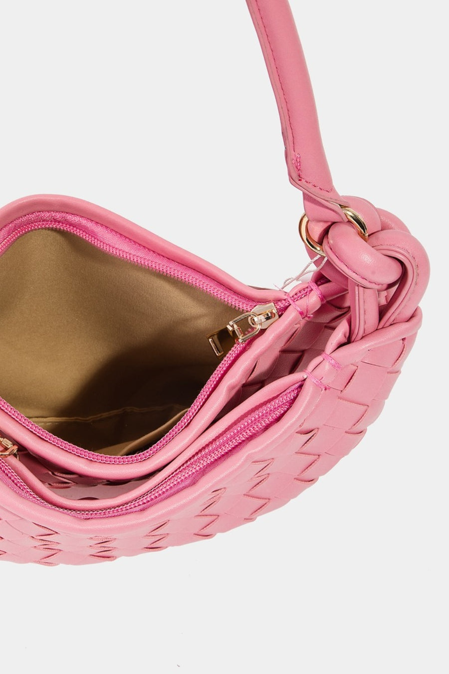 Bolso de media luna con tejido de canasta de cuero sintético Fame