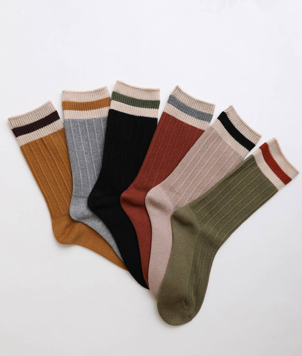 Retro Color Block Wool Blend Crew Socks