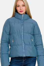 Jasmine Turtleneck Puffer Jacket - Dusty Blue