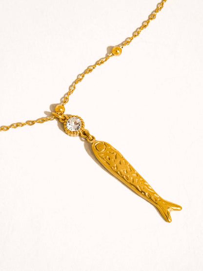 Leni 18K Gold Non-Tarnish CZ Fish Pendant Necklace