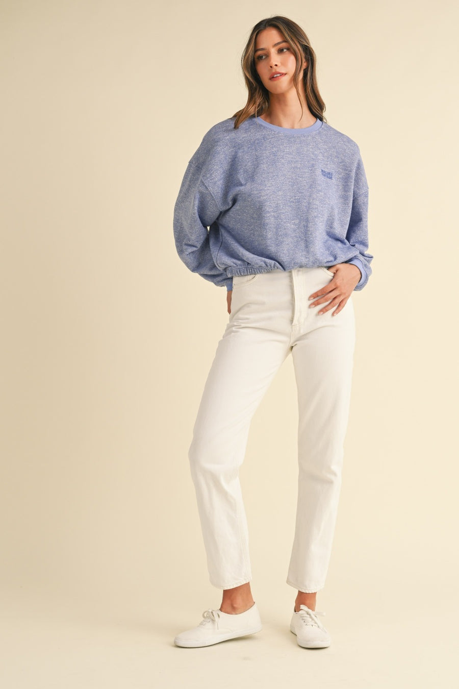 Malibu Vintage Embroidery Crop Sweatshirt - Blue