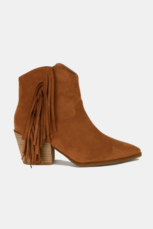 Marta Suede Fringe Ankle Boots - Caramel