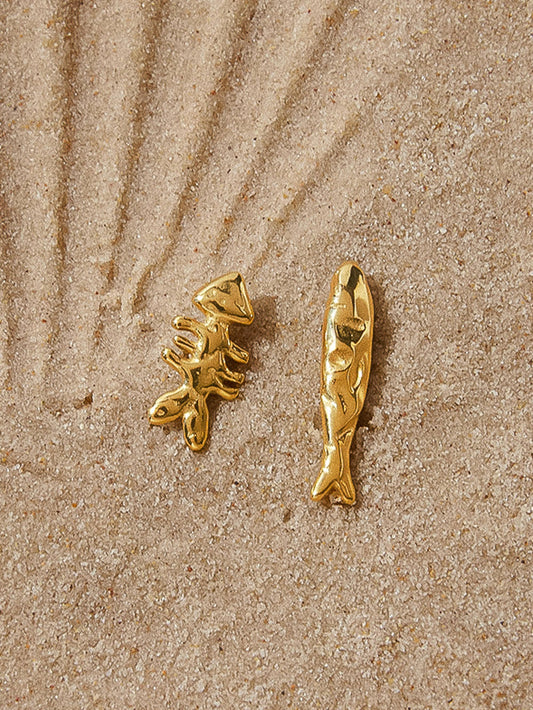 Selkie 18K Gold Non-Tarnish Mismatch Fish Stud Earrings