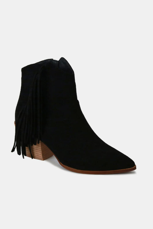 Marta Suede Fringe Ankle Boots - Black