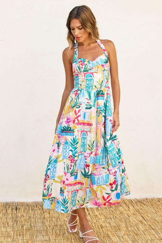 Long Summer Halter Neck Midi Dress