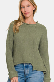 Winslet Asymmetrical Hem Sweater - Olive