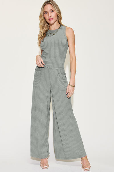 Stella Ribbed Tank and Wide Leg Pants Set