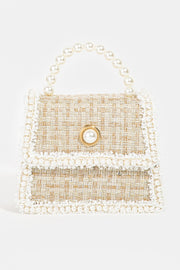 Pearly Trim Woven Handbag